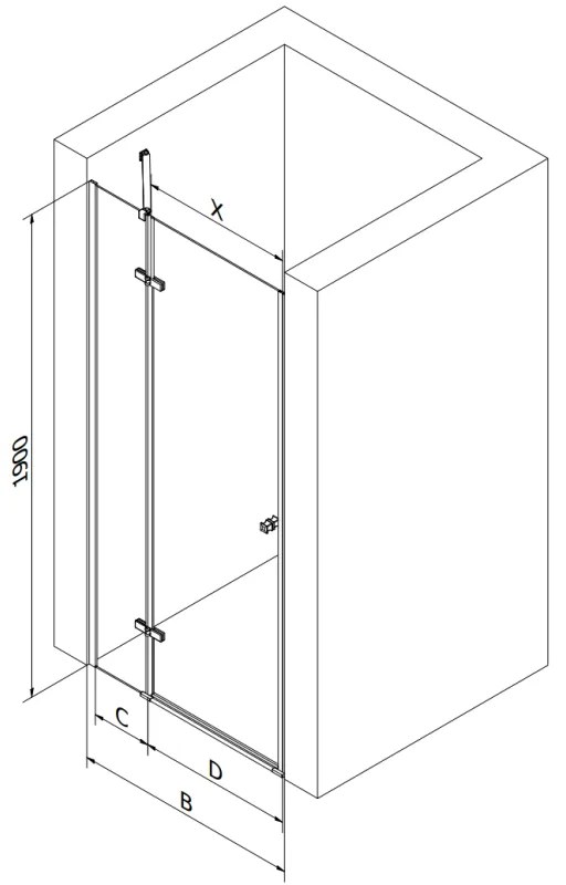 Mexen Roma, 1-szárnyú nyitható ajtó 90 x 190 cm, 6 mm átlátszó üveg, króm profil, 854-090-000-01-00-D