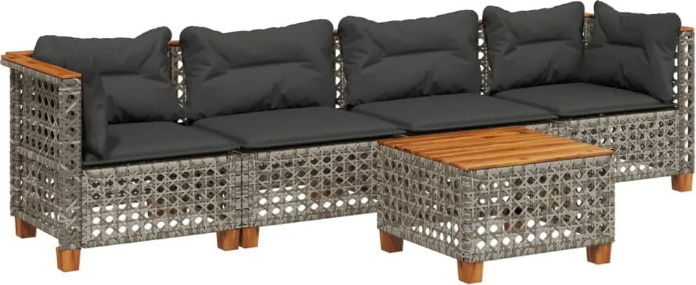 vidaXL 5 részes szürke polyrattan kerti ülőgarnitúra párnákkal