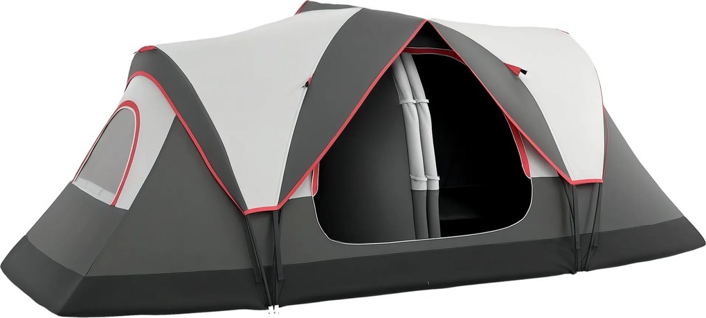 Outsunny Kempingtábor Sátra, Alagút Sátor 6-8 Főnek, Fényhoroggal, Hálós Ablakokkal, 2 Szobás Szélálló Családi Sátor Hordtáskával, 2000mm Vízálló Csop