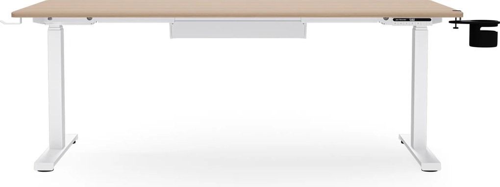 Elektromos, állítható magasságú, ergonomikus, fehér/sonoma tölgy íróasztal,1600x800 mm: ARIA