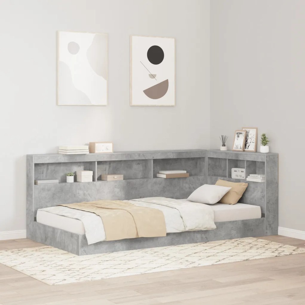 Polcos ágy Beton szürke 100x200 cm Szerelt fa