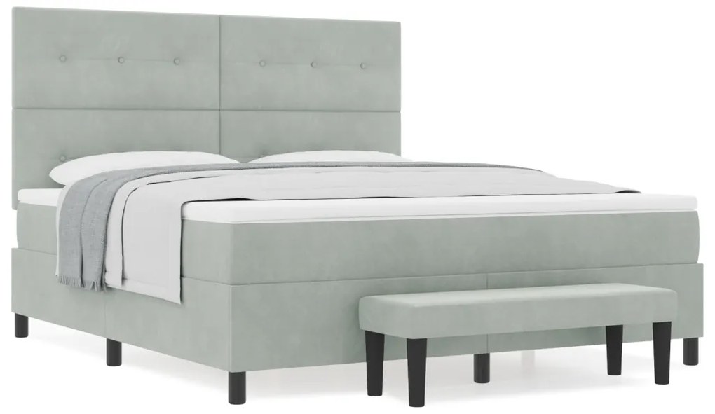 Boxspring Ágy Matraccal és Padlóval, Világosszürke, 180x200 cm, Bársony