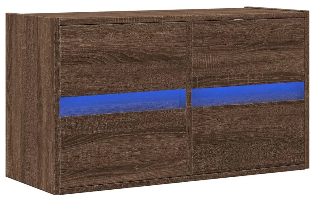 barna tölgyszínű fali TV-szekrény LED-del 80 x 31 x 45 cm