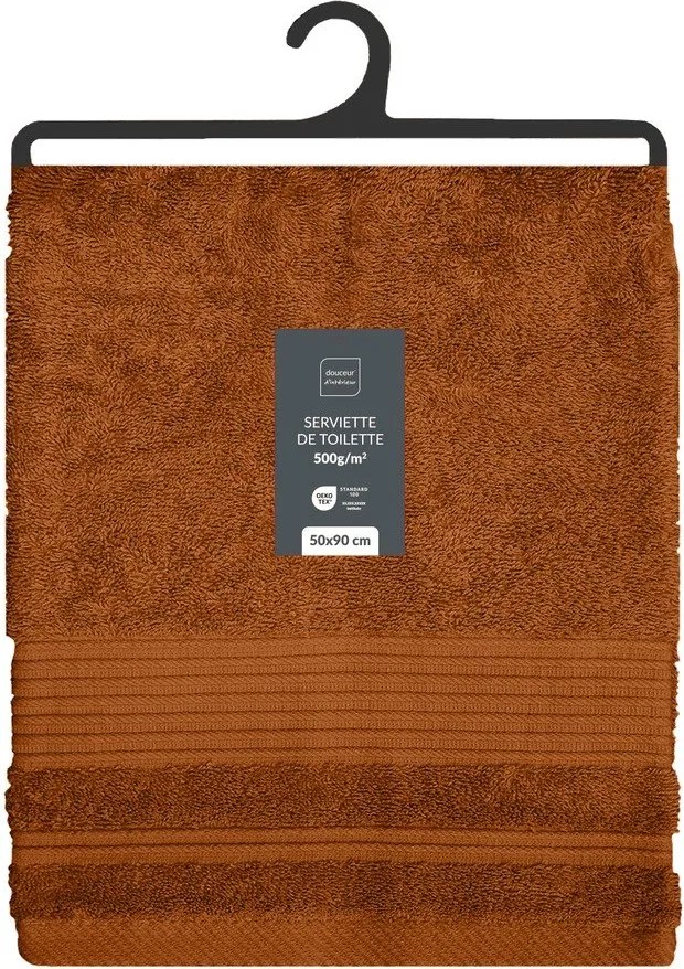 Terrakotta színű frottír pamut törölköző 50x90 cm Tendresse – douceur d'intérieur