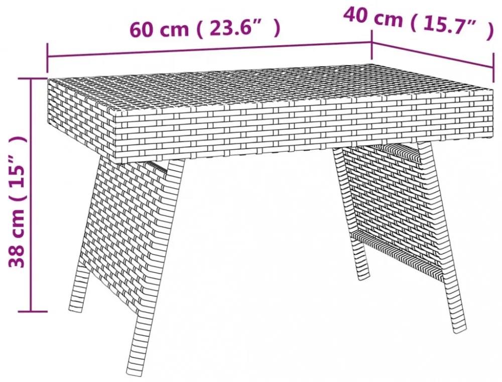barna összecsukható polyrattan kisasztal 60 x 40 x 38 cm