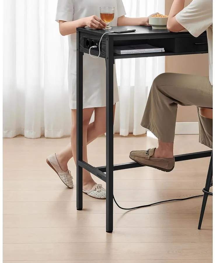 Bárasztal, magas konzolasztal töltőállomással és szövet fiókkal, fekete