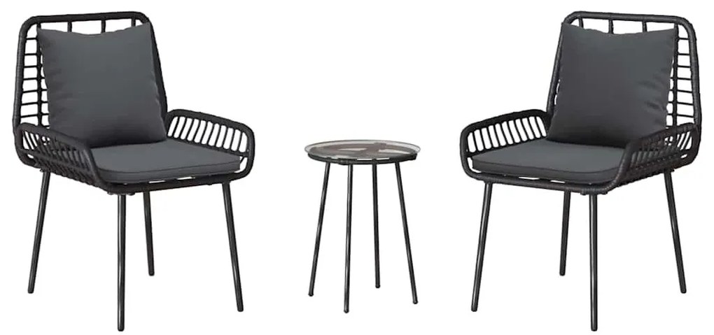 Kert étkező szett 3 pcs Fekete és Antracit Poli rattan és acél