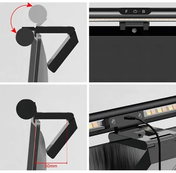 LED érintős monitorvilágítás, állítható fényerő, 5W, 42 cm, 3000-6000K, fekete