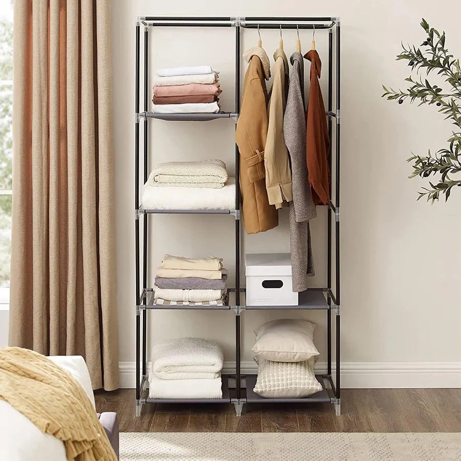 Összecsukható szövet ruhásszekrény, mobil gardrób, 88x45x 70 cm, szürke
