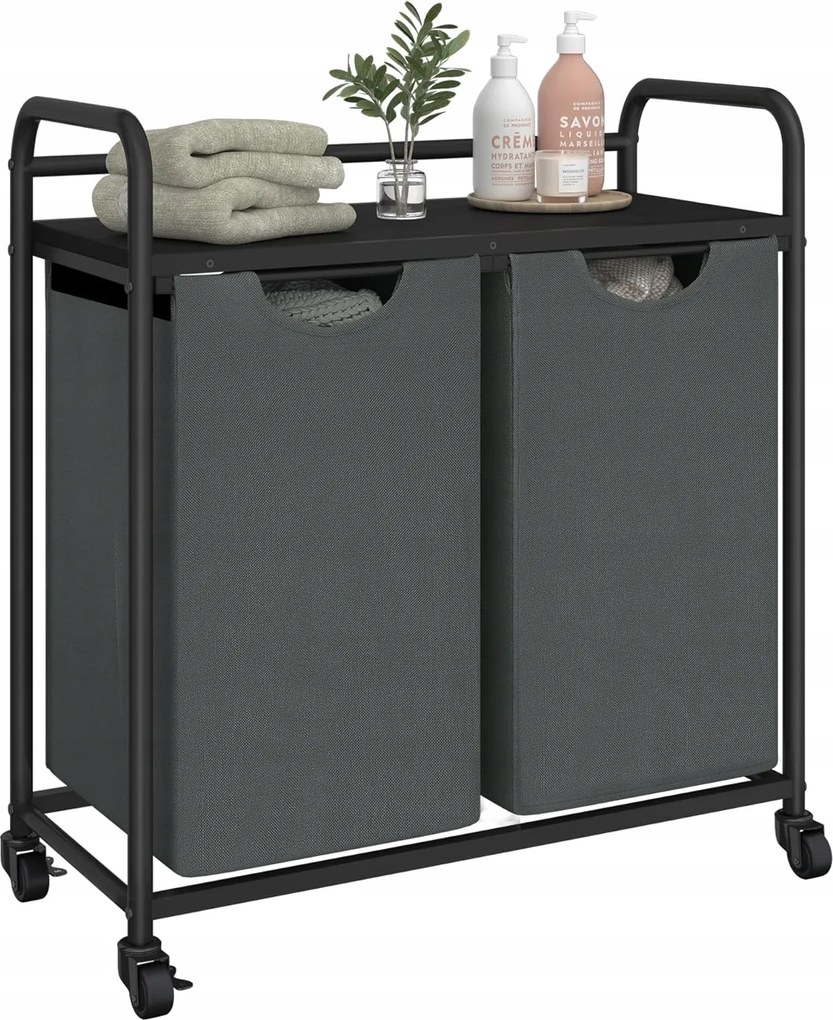 Hzuaneri szürke szennyestartó kosár (2 x 46 L) 2 rekesszel, polccal