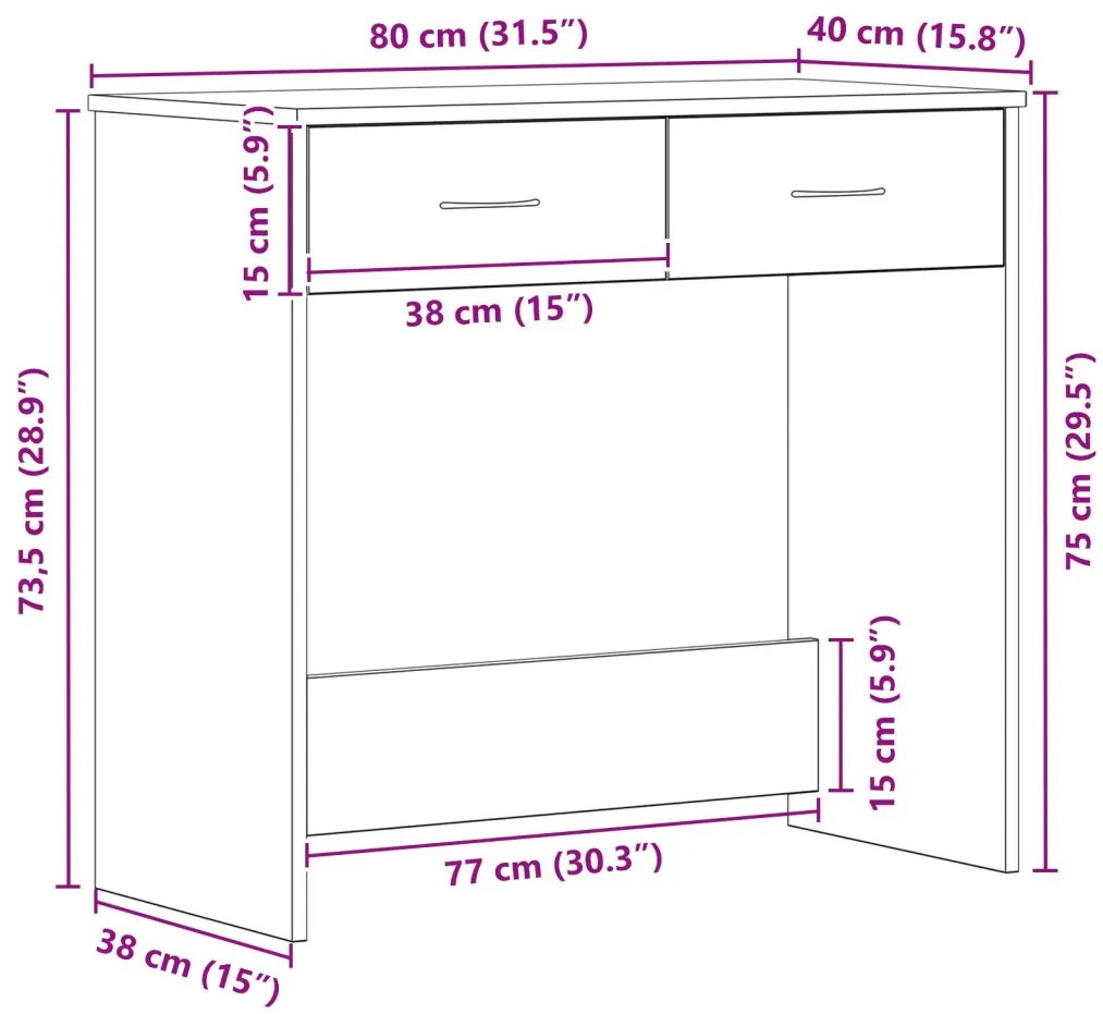 vidaXL Asztal Fekete Tölgy 80x40x75 cm Mérnöki Fa