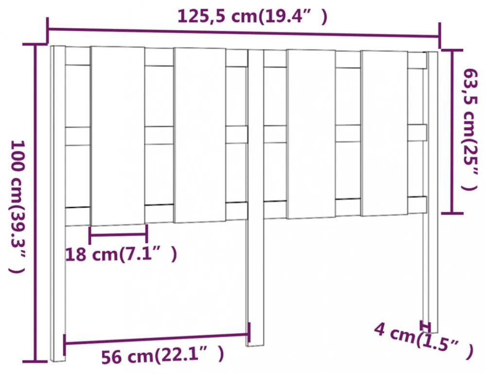 mézbarna tömör fenyőfa ágyfejtámla 125,5x4x100 cm