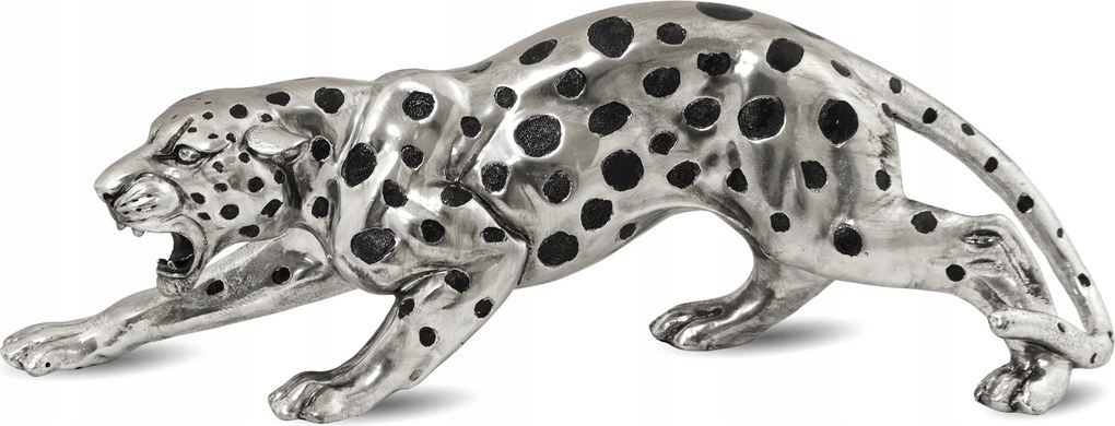Ezüst Leopárd figura Egzotikus Trópusi Dekoráció Ajándék Dekoráció