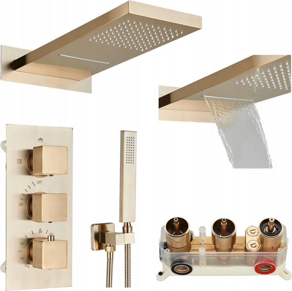 Zuhany szett Falsík alatti Zuhany Arany Termosztát Esőztető Box Ari