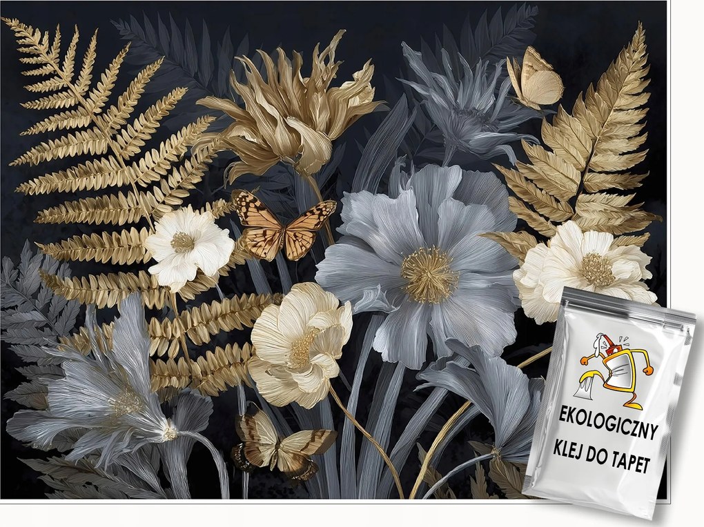 Fotótapéta Levelek Virágok Arany Hálószoba Nappali Tapéta Flizelina 300x210