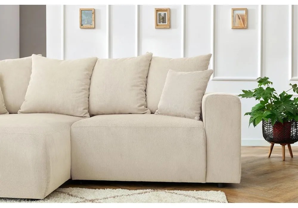 Krémszínű bársony sarokkanapé Enjoy – Bobochic Paris