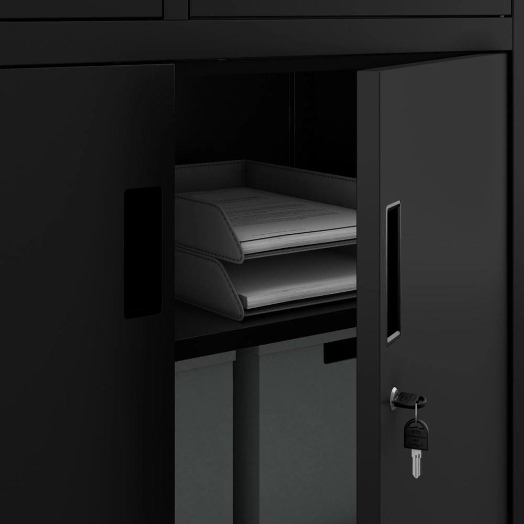 Fém iratszekrény széffel és fiókokkal FILIP II, 900 x 1850 x 400 mm, fekete