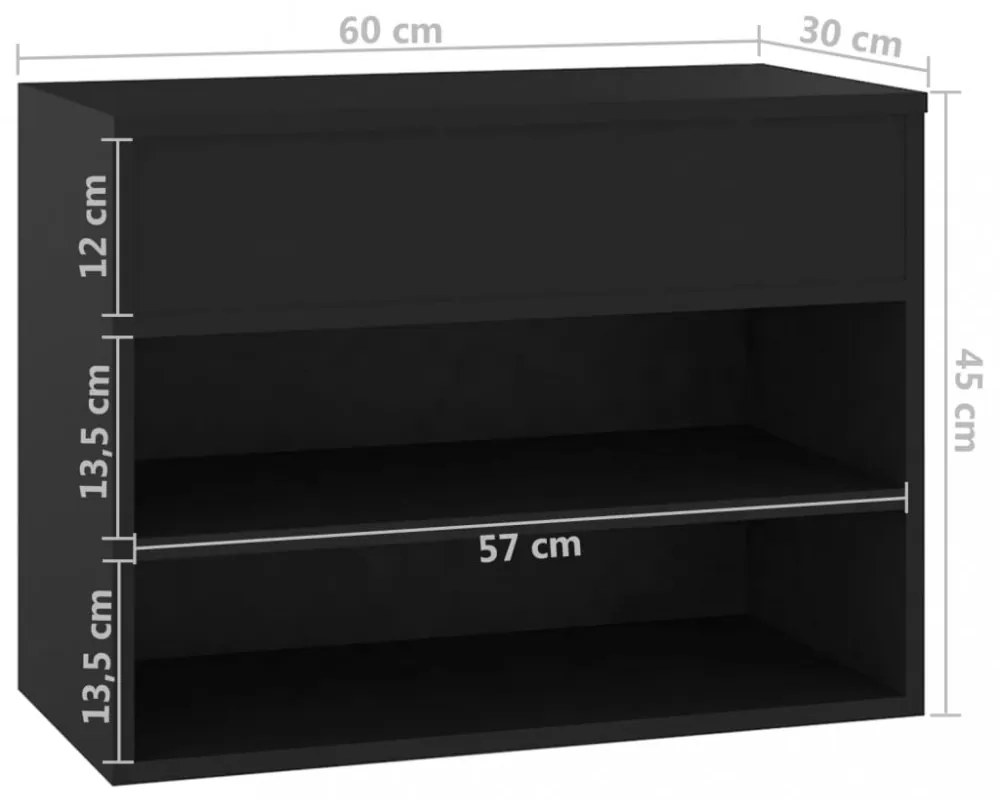 fekete szerelt fa cipőtároló pad 60 x 30 x 45 cm