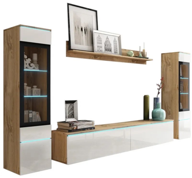 VERA II nappali fal, magasfényű fehér/wotan