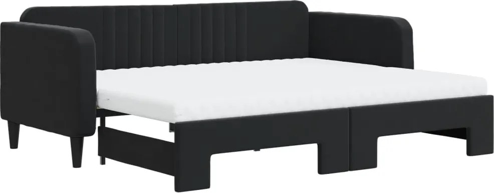 vidaXL fekete kihúzható bársony heverő matraccal 90 x 200 cm
