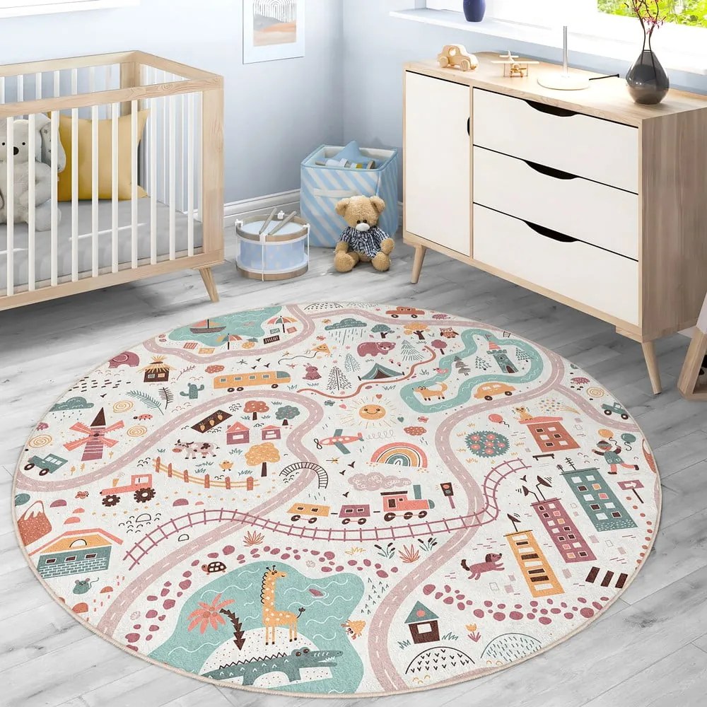 Mosható gyerek játszószőnyeg ø80 cm Furry World – Mila Home