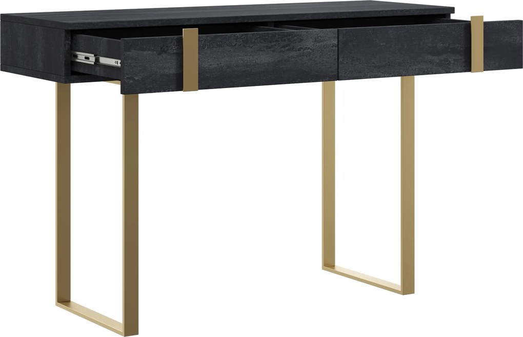 Verica modern konzolasztal / fésülködőasztal 120 cm fém lábakkal - fekete beton / arany lábak