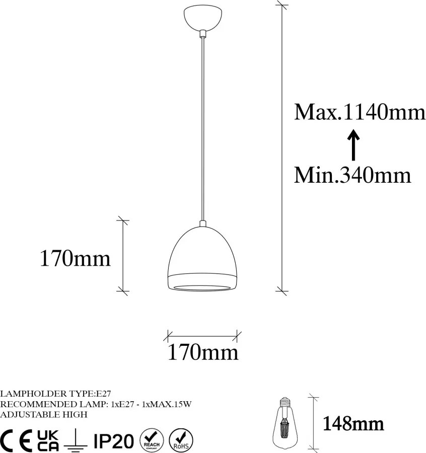 Mugo 10635 fekete-arany fém függőlámpa, Ø17 cm