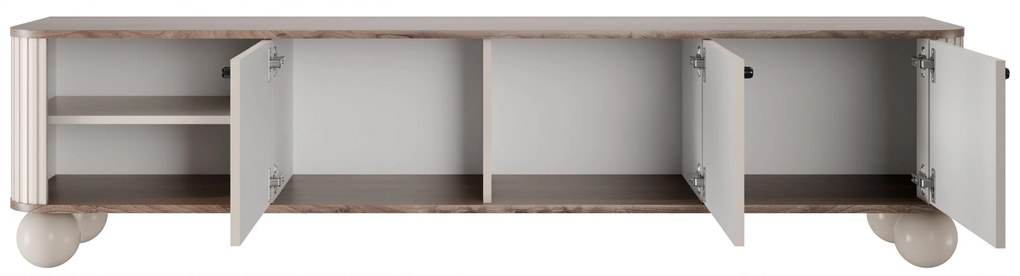 Vesper TV-szekrény 187 cm háromajtós - kasmír / dió / fekete fogantyú / gömb lábak