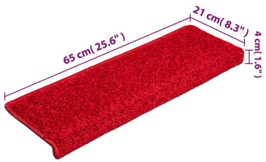 15 db piros lépcsőszőnyeg 65x21x4 cm