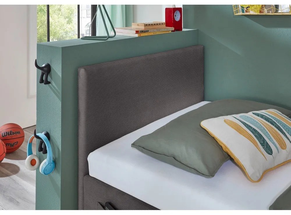 Antracitszürke kárpitozott ágyneműtartós gyerekágy ágyráccsal 90x200 cm Cool – Meise Möbel