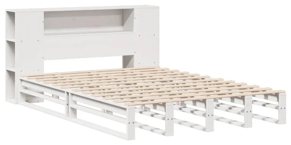 fehér tömör fa könyvespolcos ágy matrac nélkül 120 x 200 cm