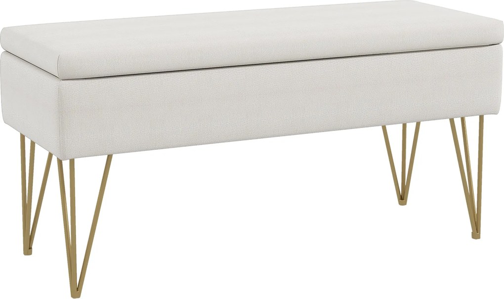 HOMCOM Tárolópad Kárpitozott Pad, Lüktető Hatás, Ágyvégi Pad Acél Lábbal, Hálószobába, Nappaliba, Előszobába, 100 x 40 x 49 cm, Krém | Aosom