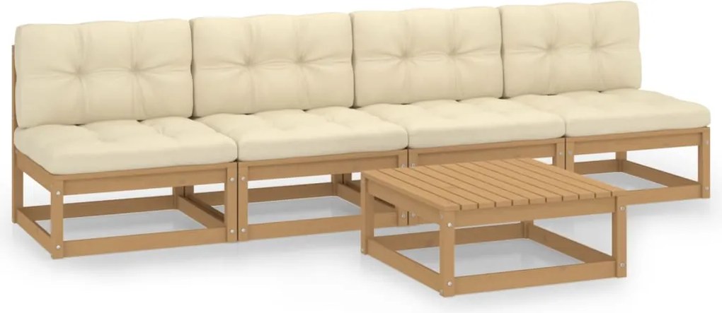 vidaXL 5 részes tömör fenyőfa kerti ülőgarnitúra párnával