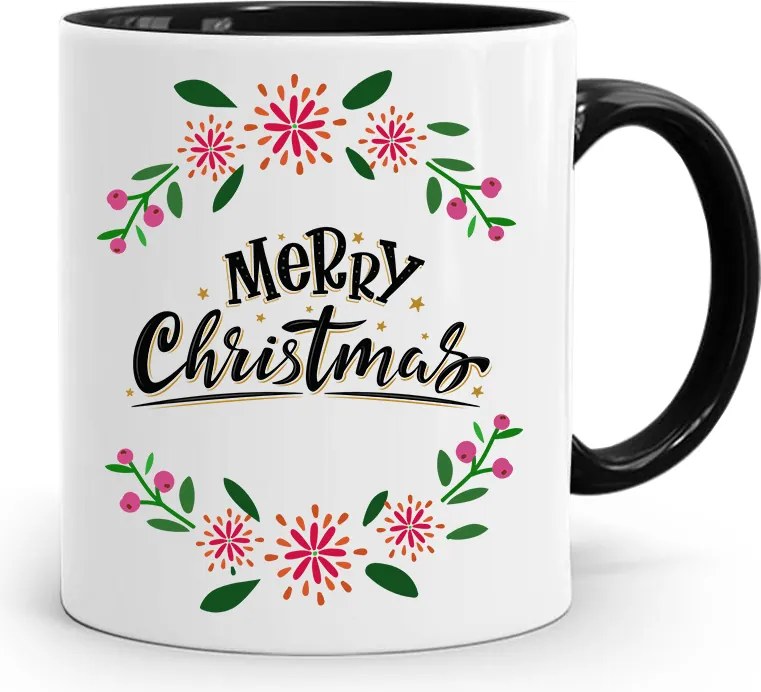 Fekete Karácsonyi Bögre Mikulásra, fényképes nyomtatással