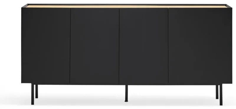 Fekete alacsony komód tölgyfa dekorral 165x78 cm Arista – Teulat