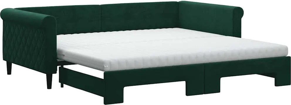 vidaXL sötétzöld kihúzható bársony heverő matraccal 100 x 200 cm