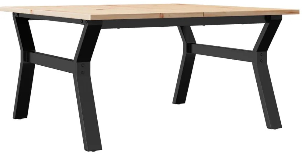 Tömör fenyőfa és acél dohányzóasztal Y-vázzal 80x80x45 cm