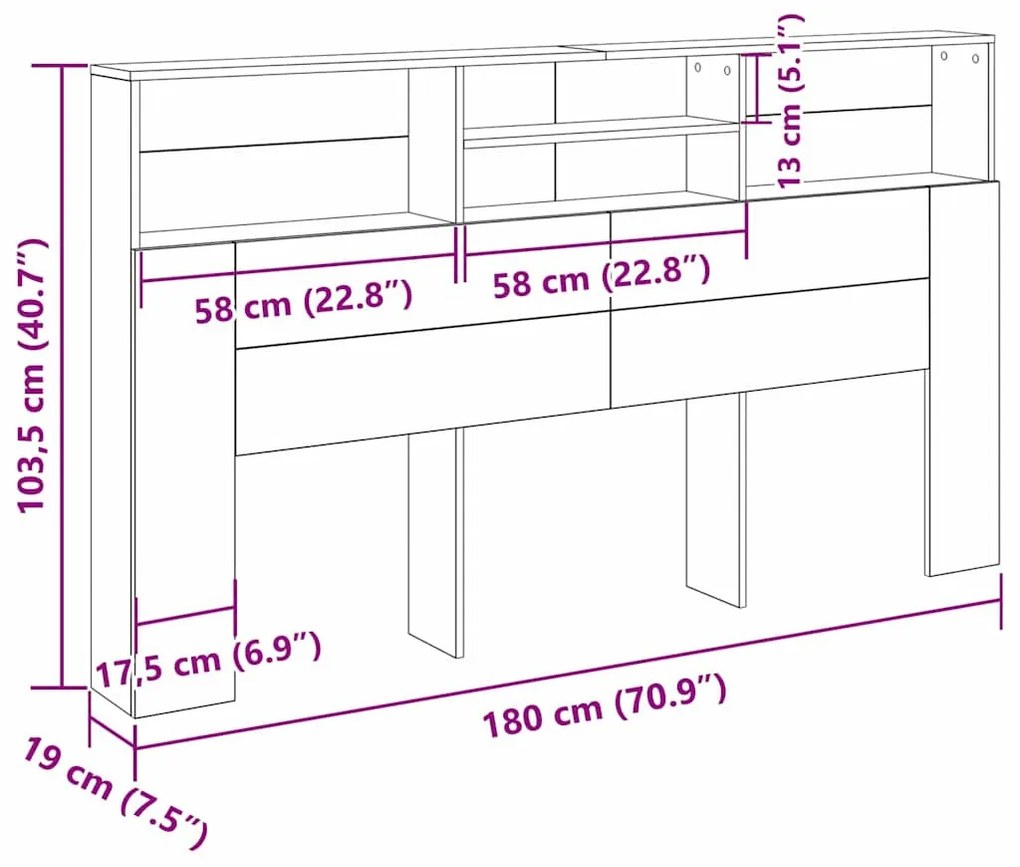 Fejhajtó szekrény Musta tammi 180 x 19 x 103.5 cm Műanyag Fa