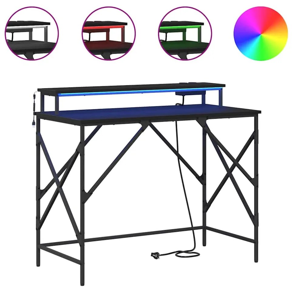 Asztal LED -es lámpákkal Musta tammi 100 x 50 x 86.5 cm Faanyag