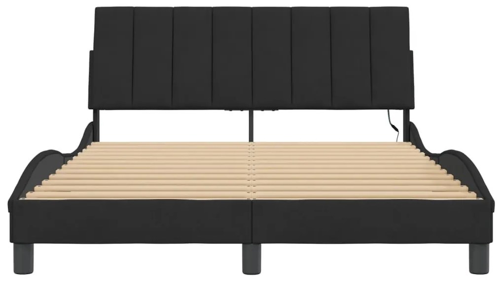 fekete bársony ágykeret LED-ekkel matrac nélkül Hanko 120 x 200 cm