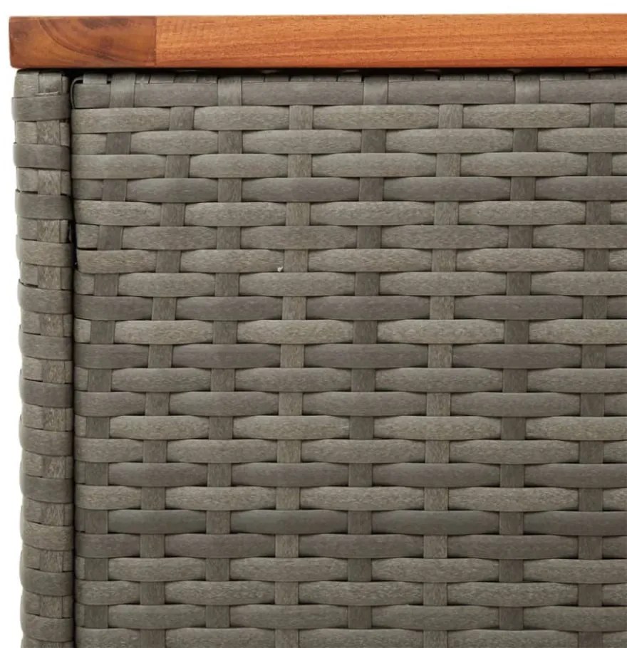 2 db szürke polyrattan és tömör fa kerti kisasztal 55x34x37 cm