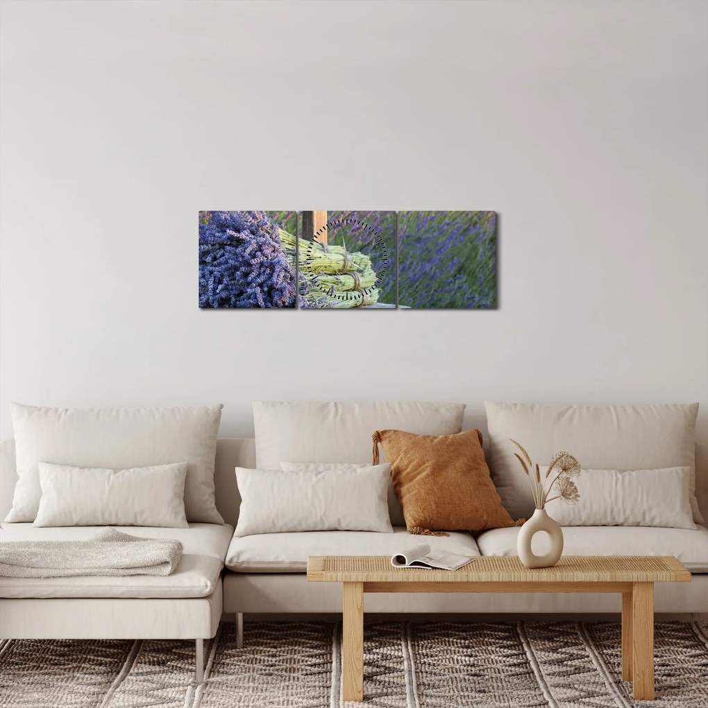 Kép - Levendula csokrok (órával) (90x30 cm)