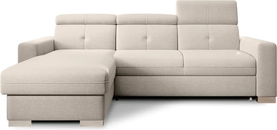 Bézs kinyitható-tárolóhelyes sarokkanapé (bal oldali-heverő résszel) Fresia – ELTAP