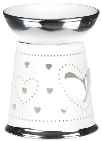 Hearts porcelán aromaterápiás lámpa, ezüst  és fehér , 10 x 13 x 10 cm