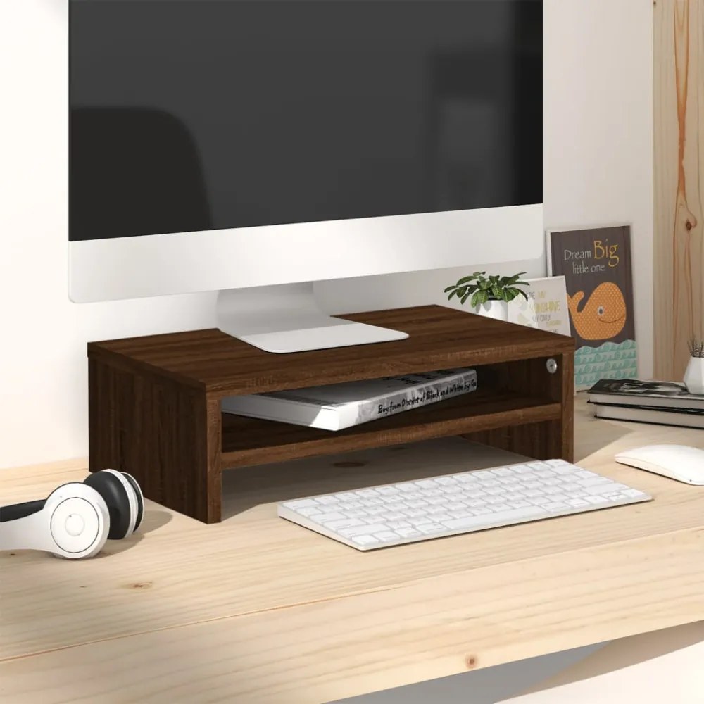 barna tölgy színű szerelt fa monitorállvány 42x24x13 cm