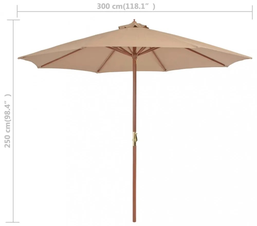 tópszínű kültéri napernyő farúddal 300 cm