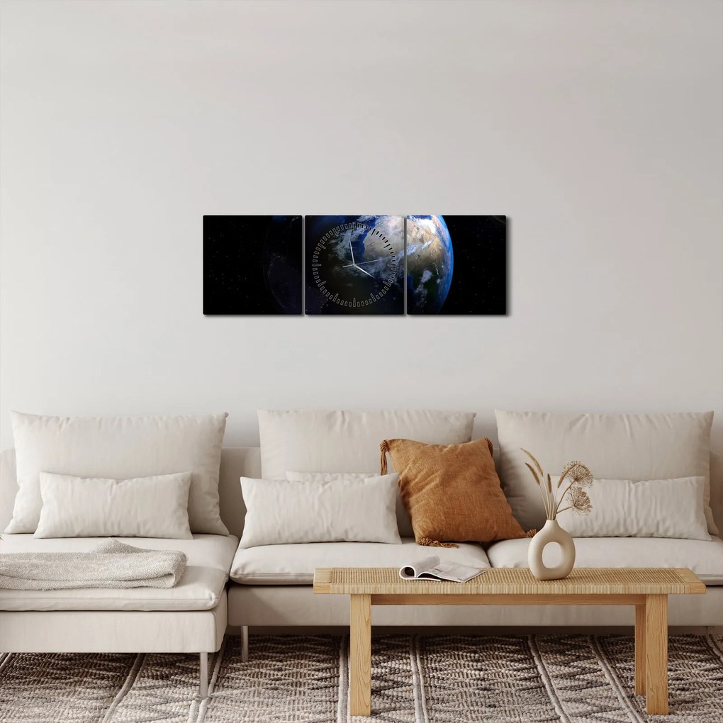 Föld és a Hold képe (órával) (90x30 cm)