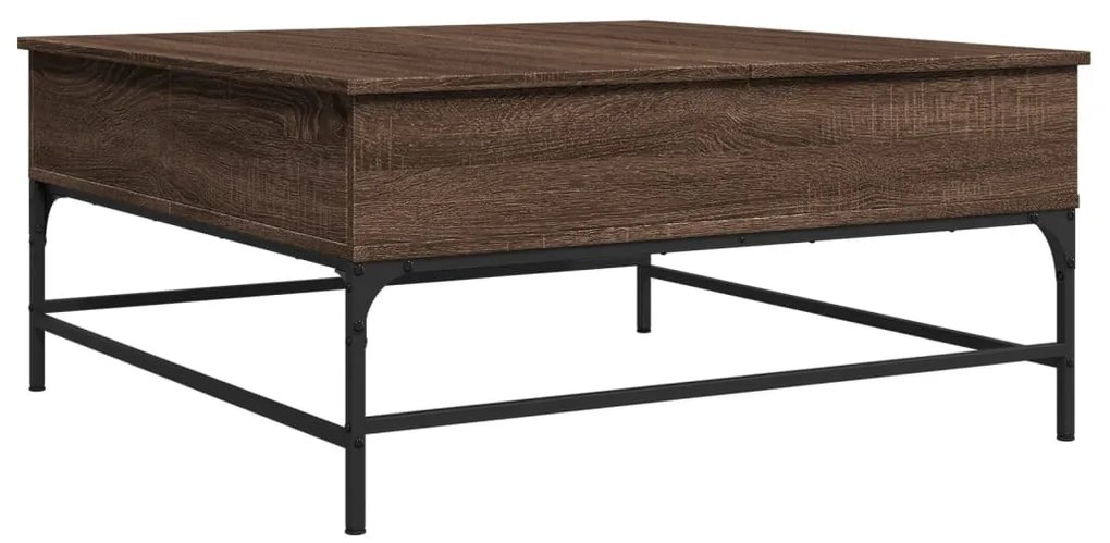 Barna tölgyszínű szerelt fa és fém dohányzóasztal 95x95x45 cm