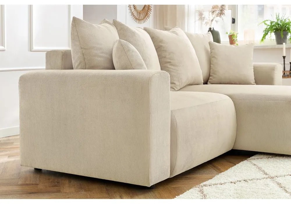 Krémszínű bársony sarokkanapé Enjoy – Bobochic Paris