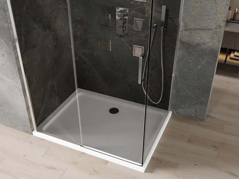 Mexen Omega 100 x 90 cm tolóajtós zuhanykabin, grafit, króm + Flat zuhanytálca, fehér - 825-100-090-01-40-4010